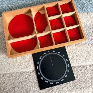 Montessori Cut-Out Fraction Circles Set with Black Protractor